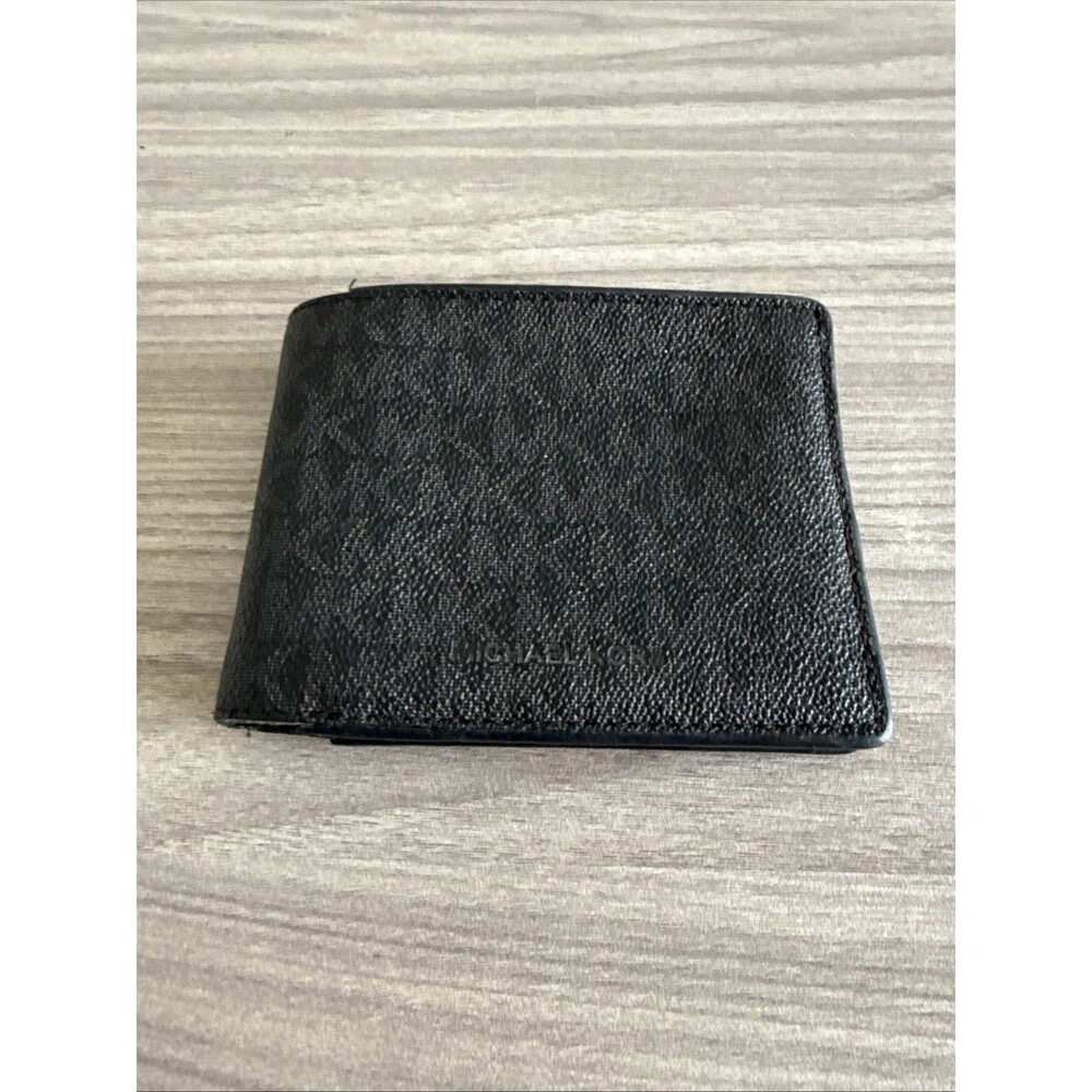 Michael Kors‎ Logo Jet Set Slim Bifold PVC Leather Black & Gray Men's Wallet
